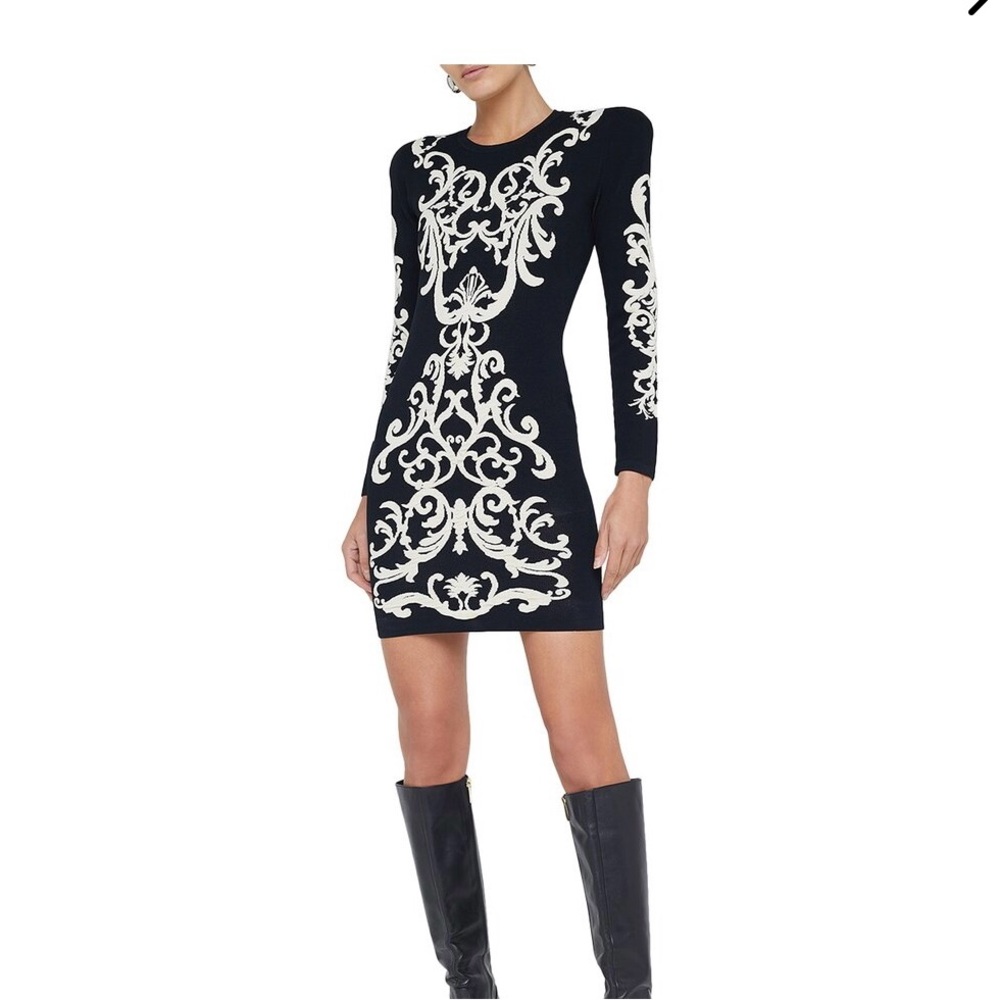 L'AGENCE Black and White Long Sleeve Dress